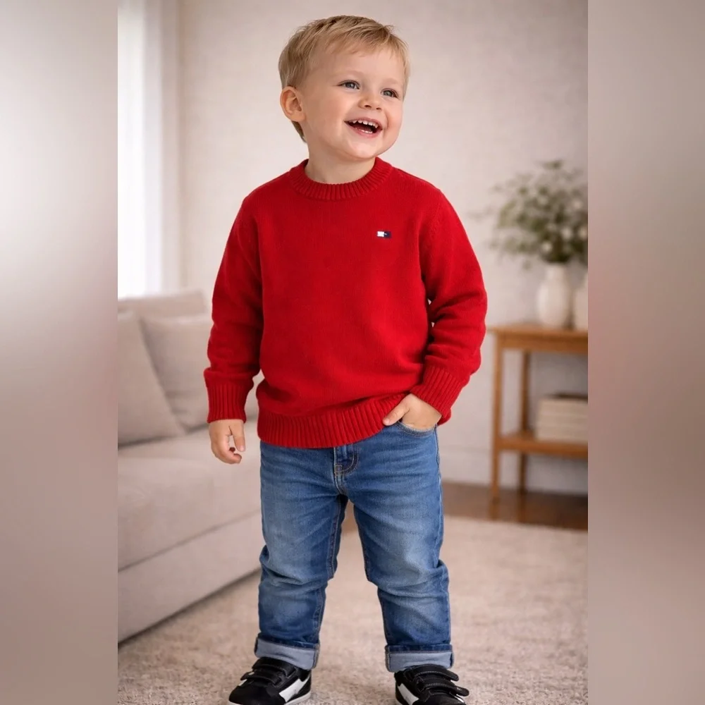 Tommy Hilfiger Kids Red Sweater‎ 3T Pullover Crew Neck Logo